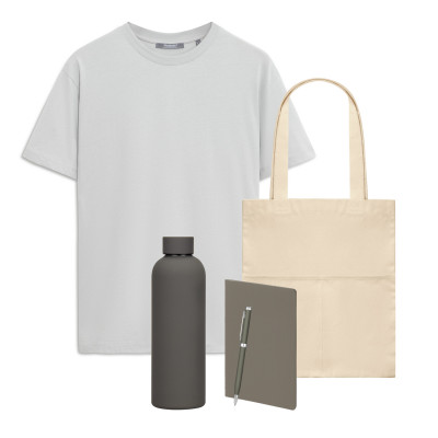 Набор с одеждой Крис (Kris) (футболка, термобутылка, ежедневник, ручка, шоппер), серый, M