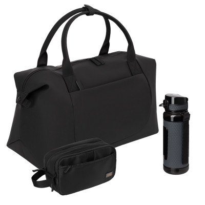 Подарочный набор Мадрид Премиум Спорт (Madrid Premium Sport), черный (бутылка, дорожная косметичка, дорожная сумка)