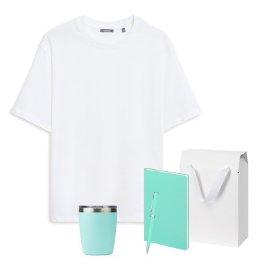 Набор с одеждой Раст (Rust) (футболка, термокружка, ежедневник, ручка), мятный/аква, XS/S