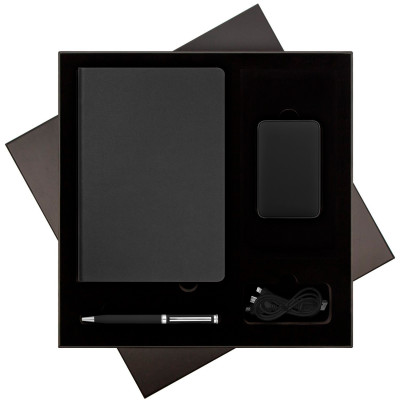 Подарочный набор Стар (Star), черный (ежедневник, ручка, аккумулятор)