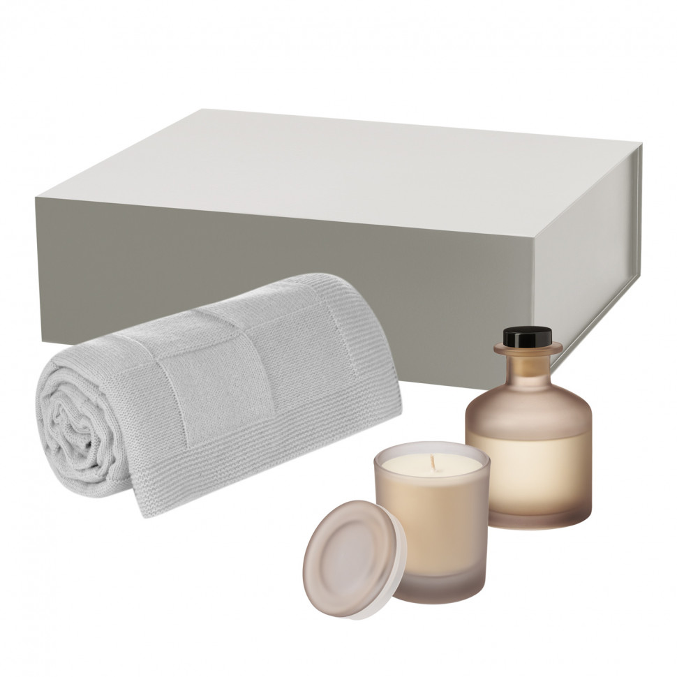 Подарочный набор Мизу (Mizu), Селла Софт (Cella Soft), бежевый (свеча, диффузор, плед)