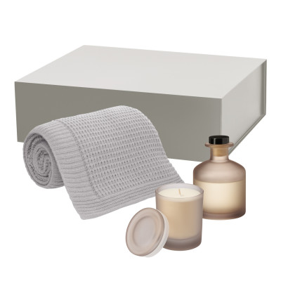 Подарочный набор Мизу (Mizu), Мальта Софт (Malta Soft), бежевый (свеча, диффузор, плед)