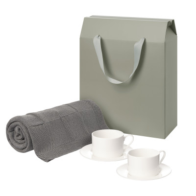 Подарочный набор Мокко (Mokko), Селла (Сella), серый в коробке-пакете (две чайных пары, плед)