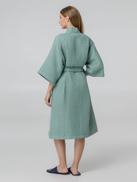 Халат вафельный женский Boho Kimono, зеленая мята