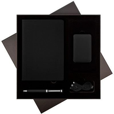 Подарочный набор Спарк (Spark), черный (ежедневник, ручка, аккумулятор)