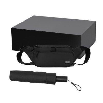 Подарочный набор Бостон (Boston), Филтон (Filton), черный (поясная сумка, зонт)