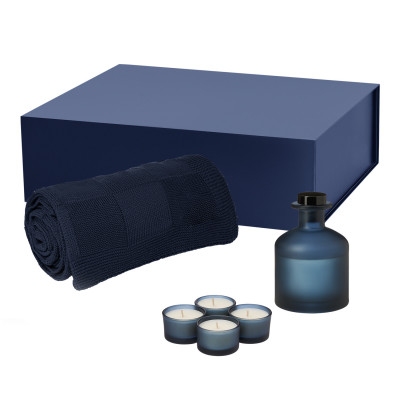 Подарочный набор Sento, Cella, синий (свеча, диффузор, плед)