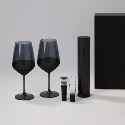 Подарочный набор 2 бокала для вина Блэк Эдишн (Black Edition) + набор для вина Сакраменто (Sacramento) в черной коробке