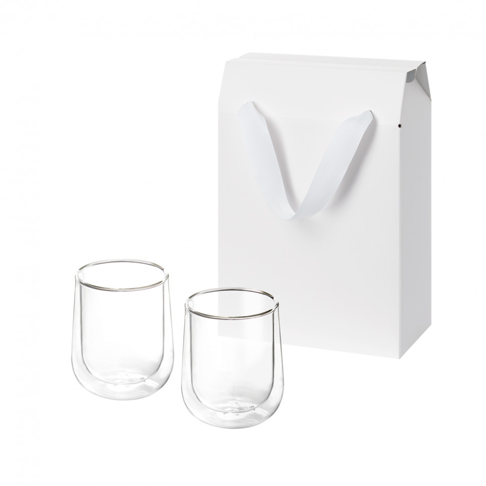 Подарочный набор 2 стеклянных стакана Лунго (Lungo) в коробке-пакете