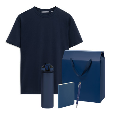 Набор с одеждой Крис (Kris) (футболка, бутылка, ежедневник, ручка), синий, L