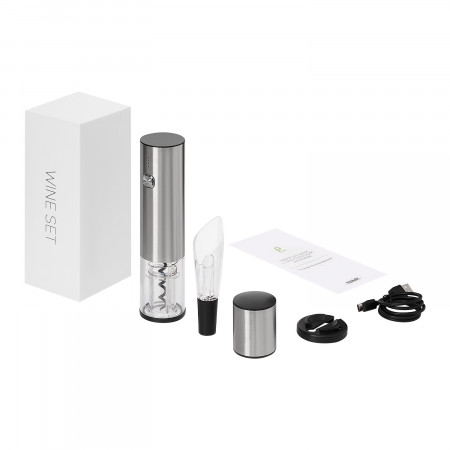 Набор для вина с электрическим штопором Винтаро (Vintaro), серебряный