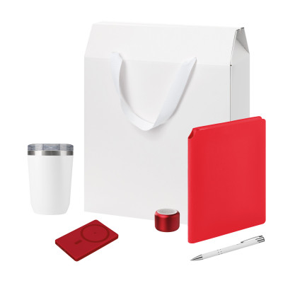 Подарочный набор Велком Пак Премиум (Welcome Pack Premium), красный (термокружка, колонка, ежедневник, ручка, ЗУ, коробка-пакет)