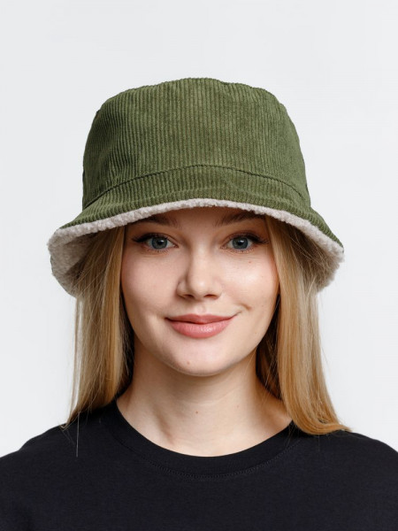Панама Bucket двусторонняя утепленная, хаки с бежевым