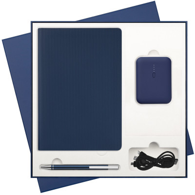 Подарочный набор Рейн (Rain), синий (ежедневник, ручка, аккумулятор)
